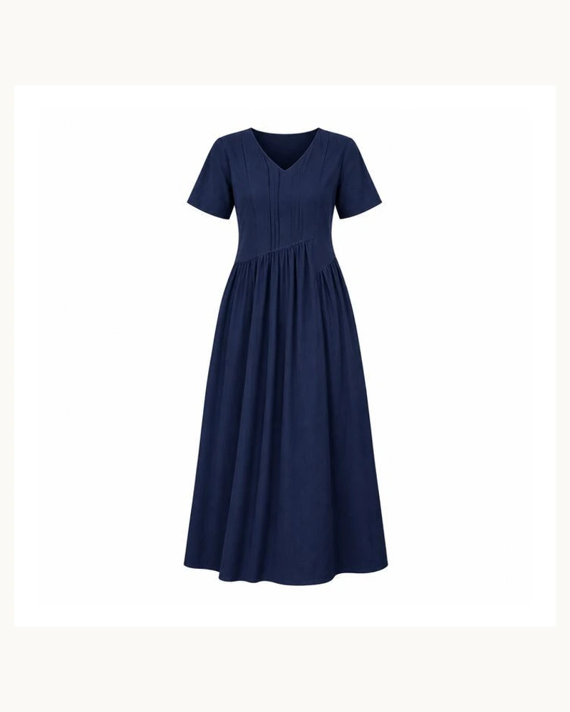 V-Neck Short-Sleeve Long Dress, SKU 1055133135461