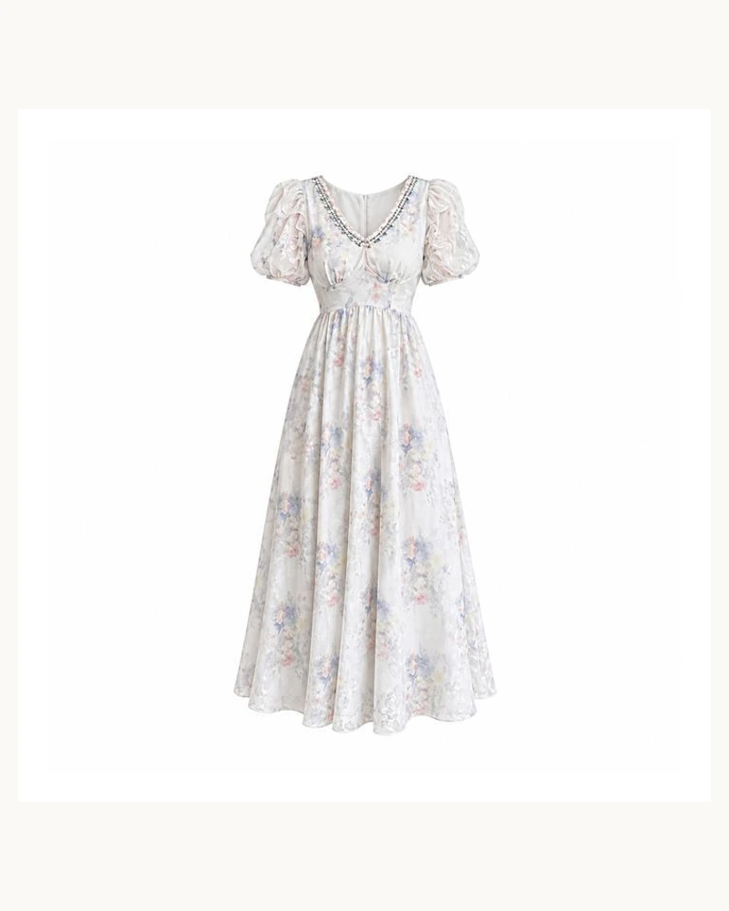 Vestido estampado de mangas abullonadas, SKU 939605492148