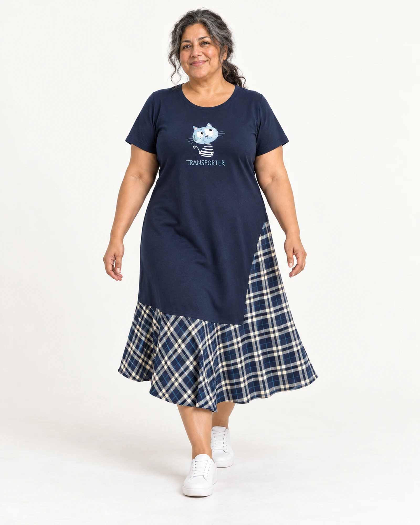 Graphic Checked-Hem T-Shirt Dress, styling view, SKU 1032270013669