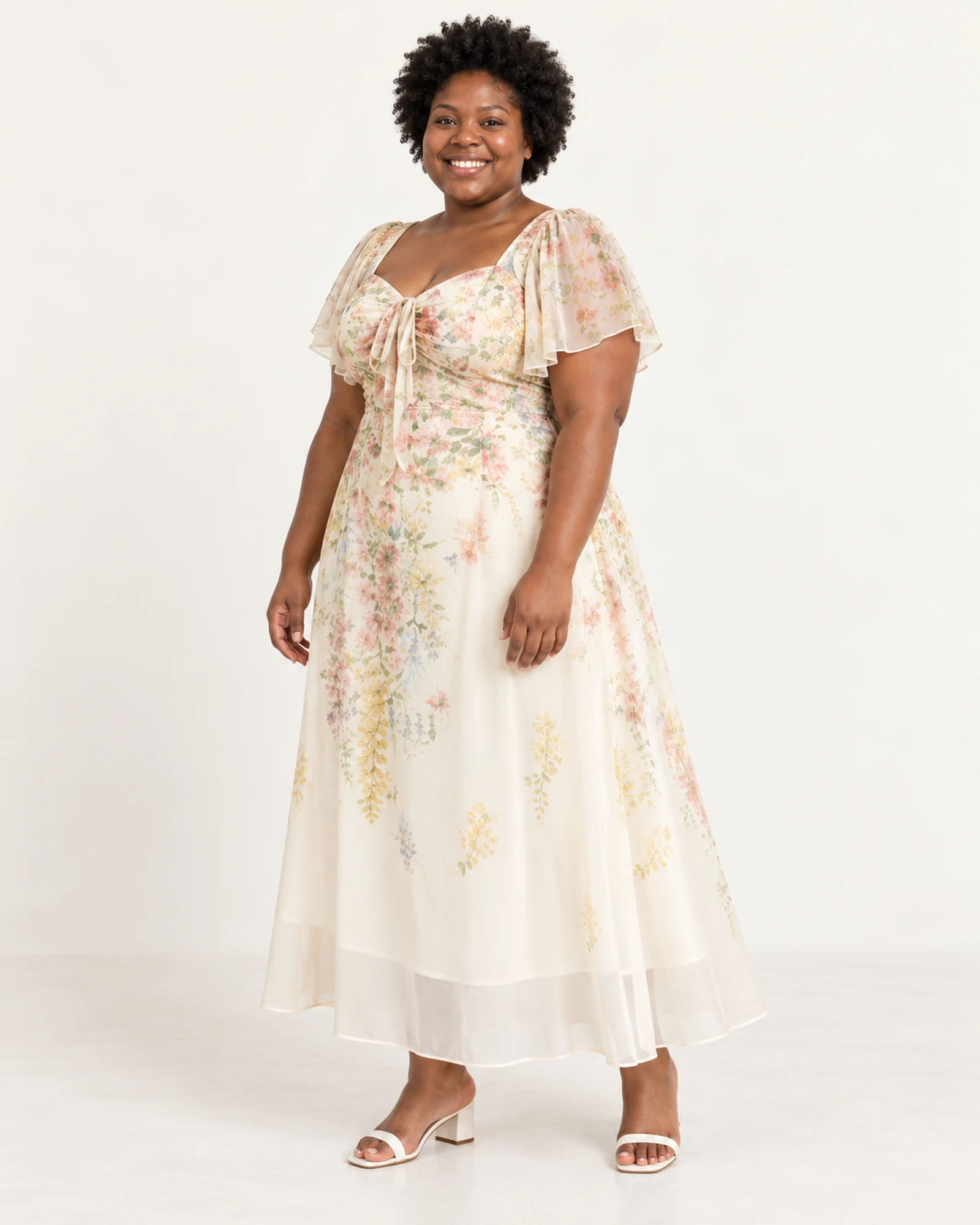 Floral Puff-Sleeve Long Dress, styling view, SKU 1032275265439