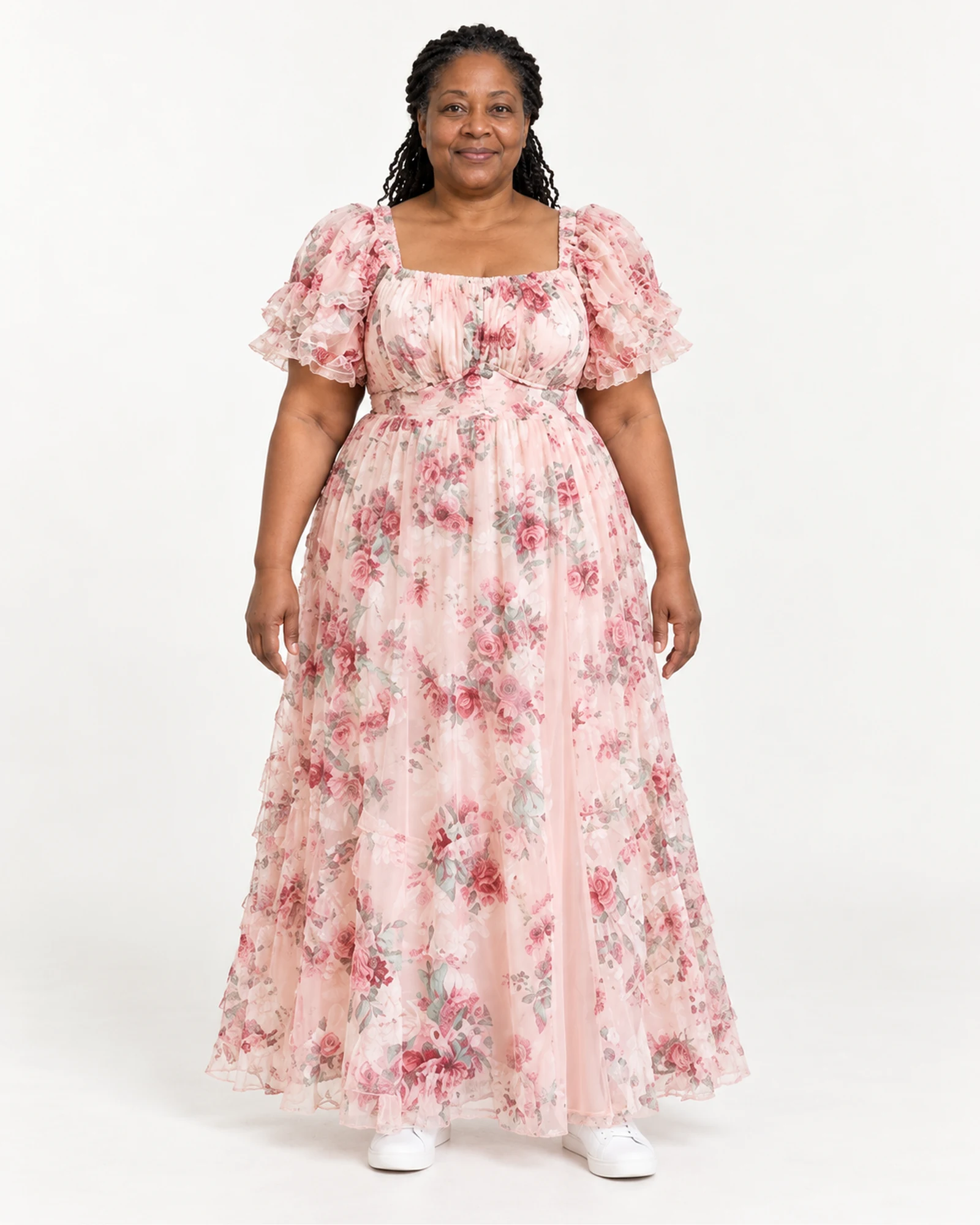 Floral Flutter-Sleeve Maxi Dress, styling view, SKU 1033551359248