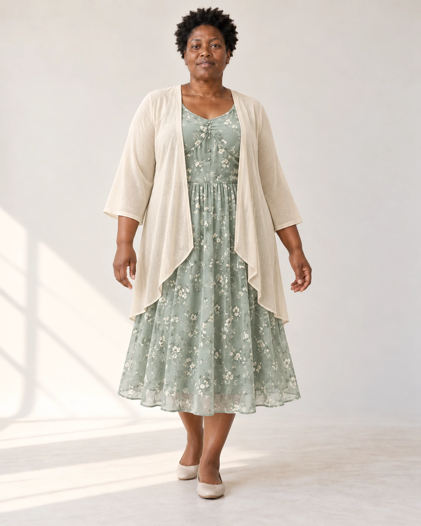 Draped Layer & Printed-Dress Set, styling view, SKU 1036487492071