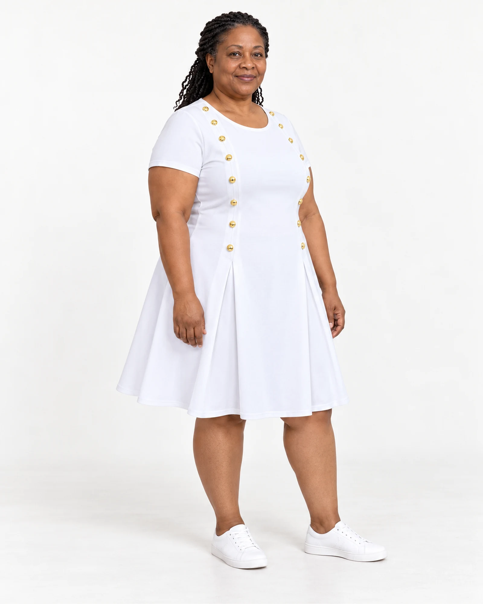 Double-Button A-Line Dress, styling view, SKU 1040134378414