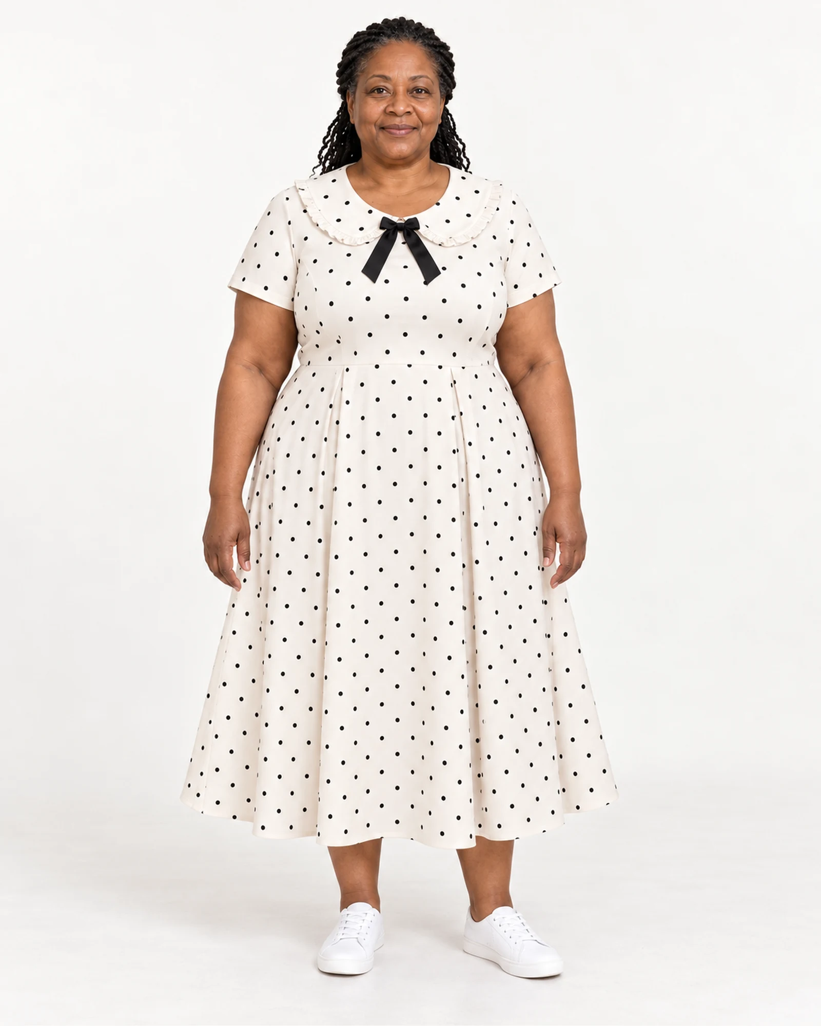 Bow-Collar Printed A-Line Dress, styling view, SKU 1044397873943