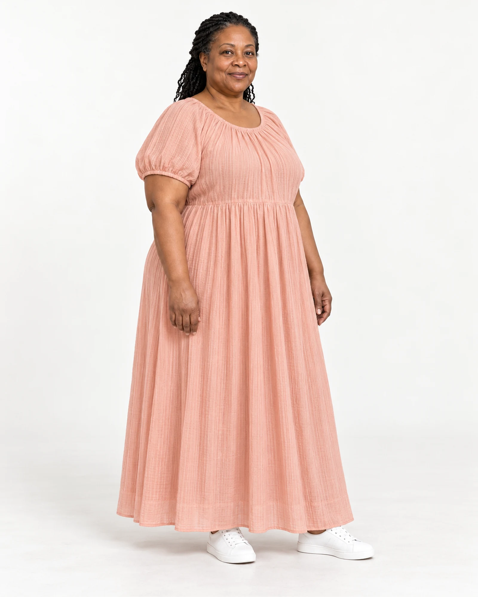 Gathered Short-Sleeve Maxi Dress, styling view, SKU 1060947542955