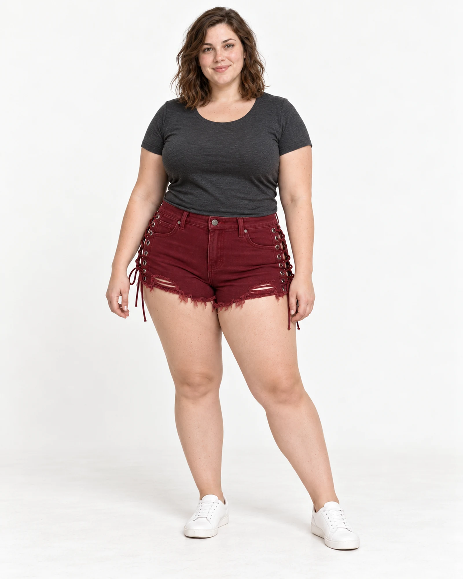 Lace-Up-Side Denim Shorts, styling view, SKU 198
