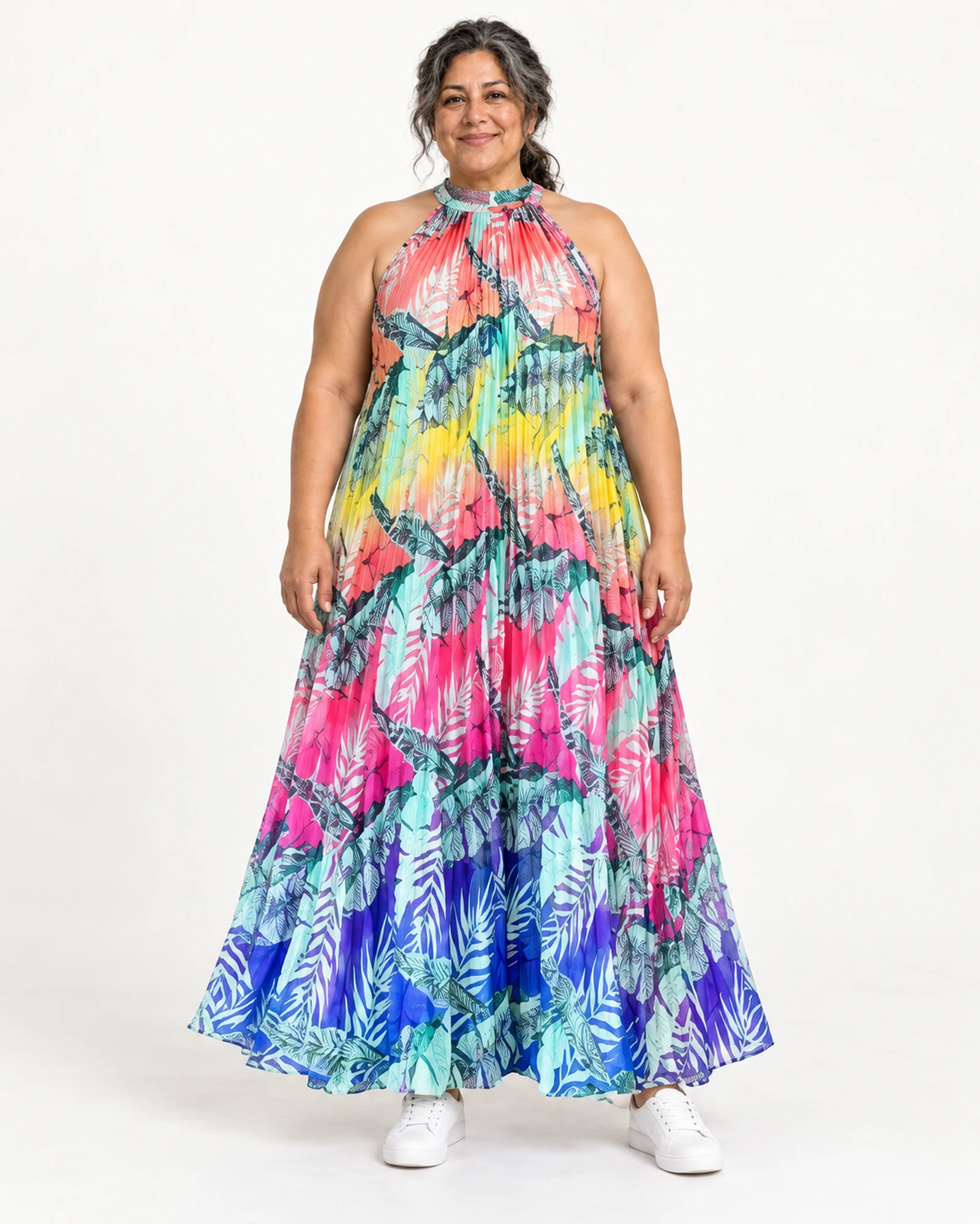 Vestido largo floral de cuello halter, vista de estilismo, SKU 646144493499