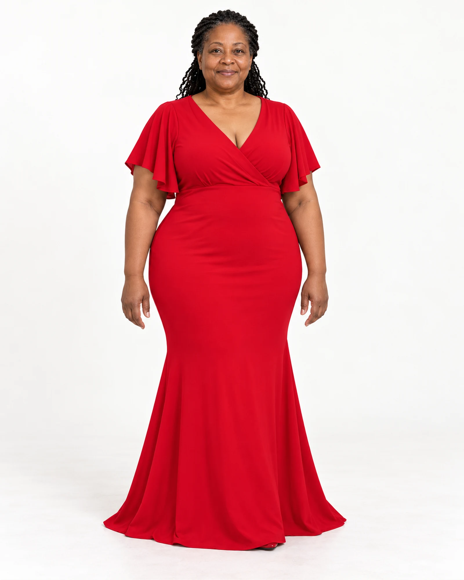 Flutter-Sleeve Fishtail Dress, styling view, SKU 679392169330