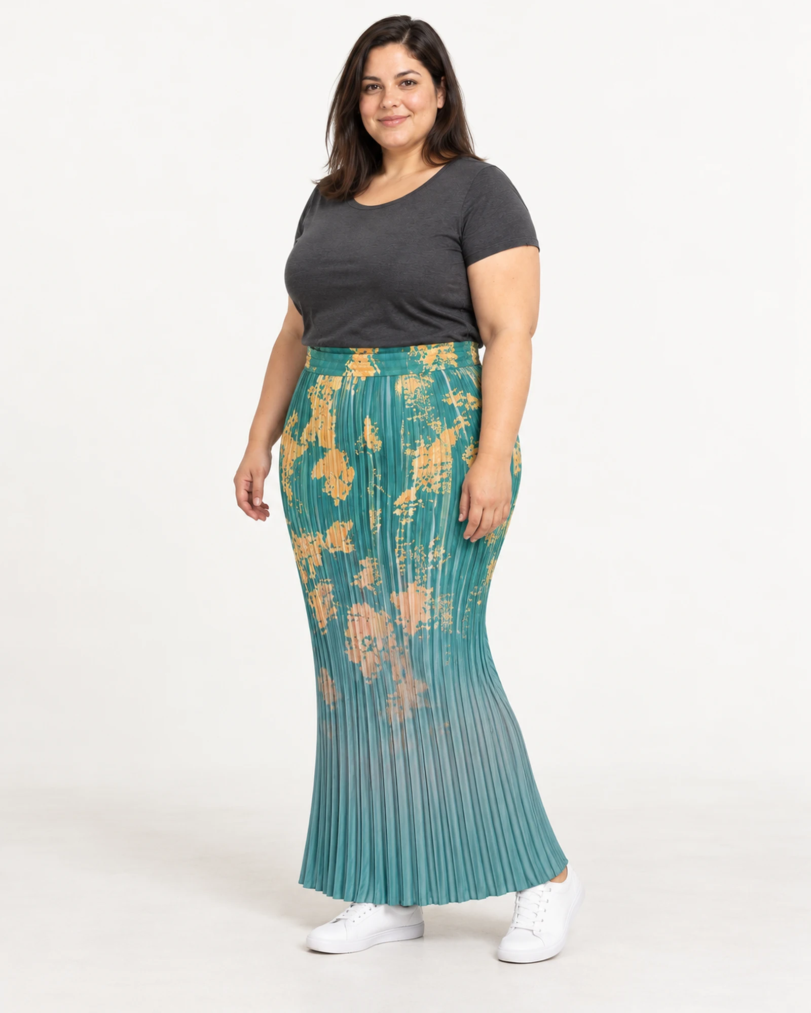 Falda larga floral plisada, vista de estilismo, SKU 685703529821