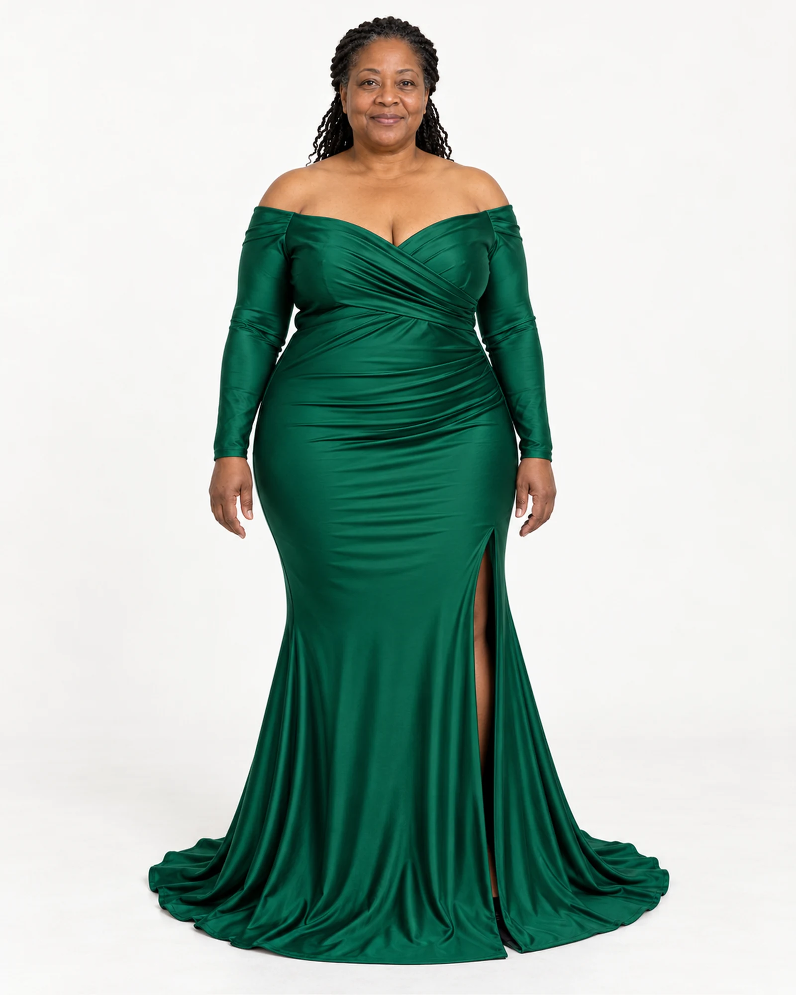 Off-Shoulder Long-Sleeve Gown, styling view, SKU 687731297132
