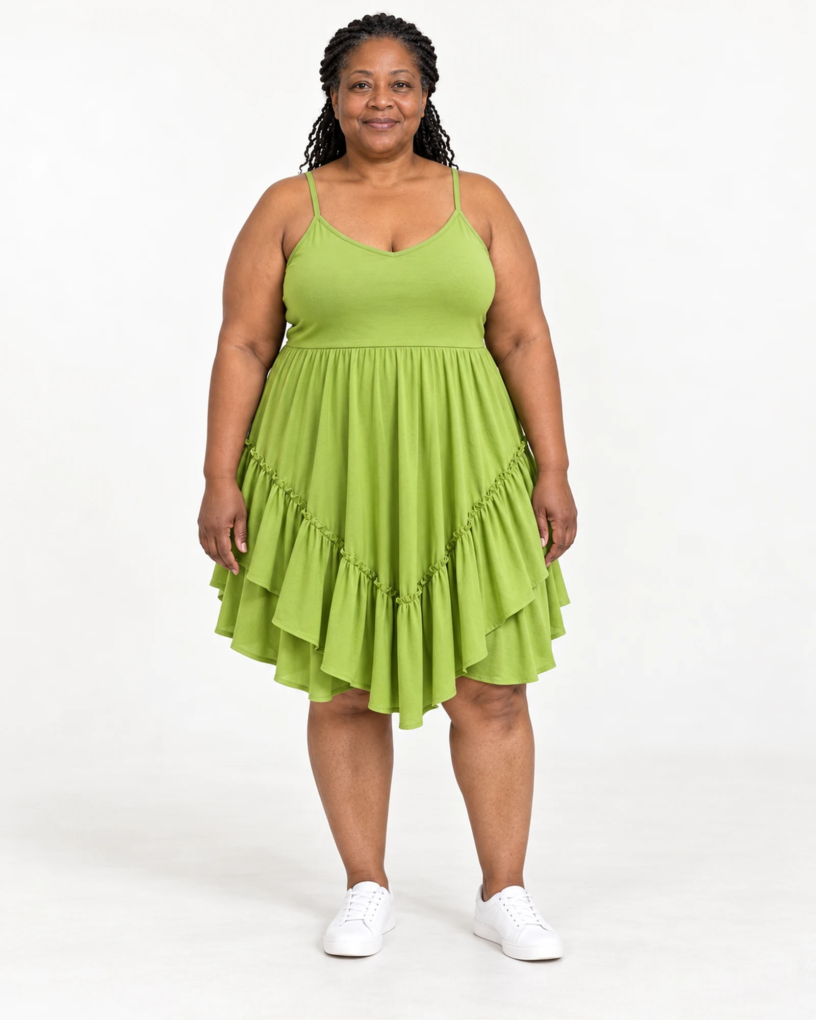 Strappy Tiered-Ruffle Dress, styling view, SKU 711891087814