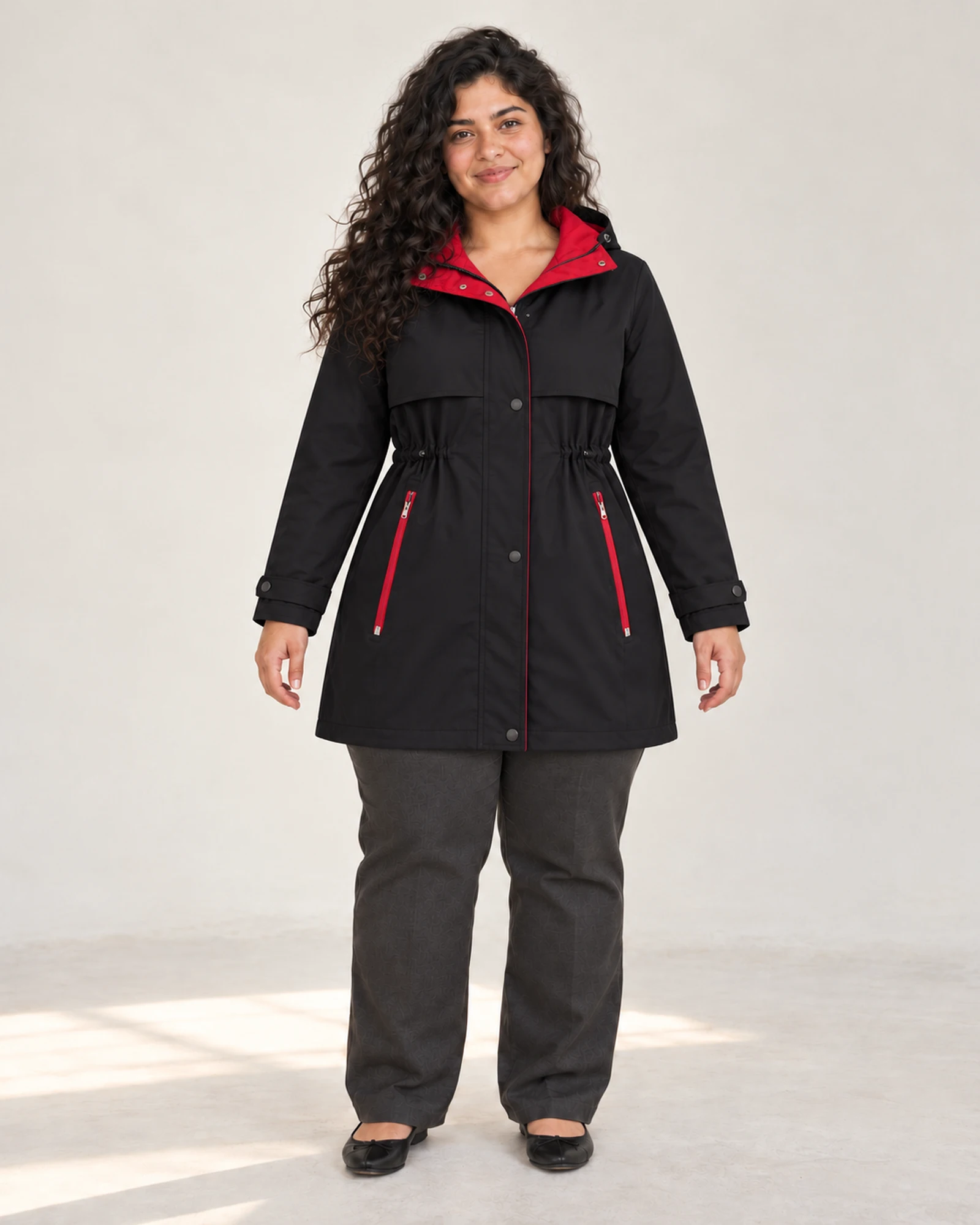 Contrast-Lined Hooded Coat, styling view, SKU 730858688935