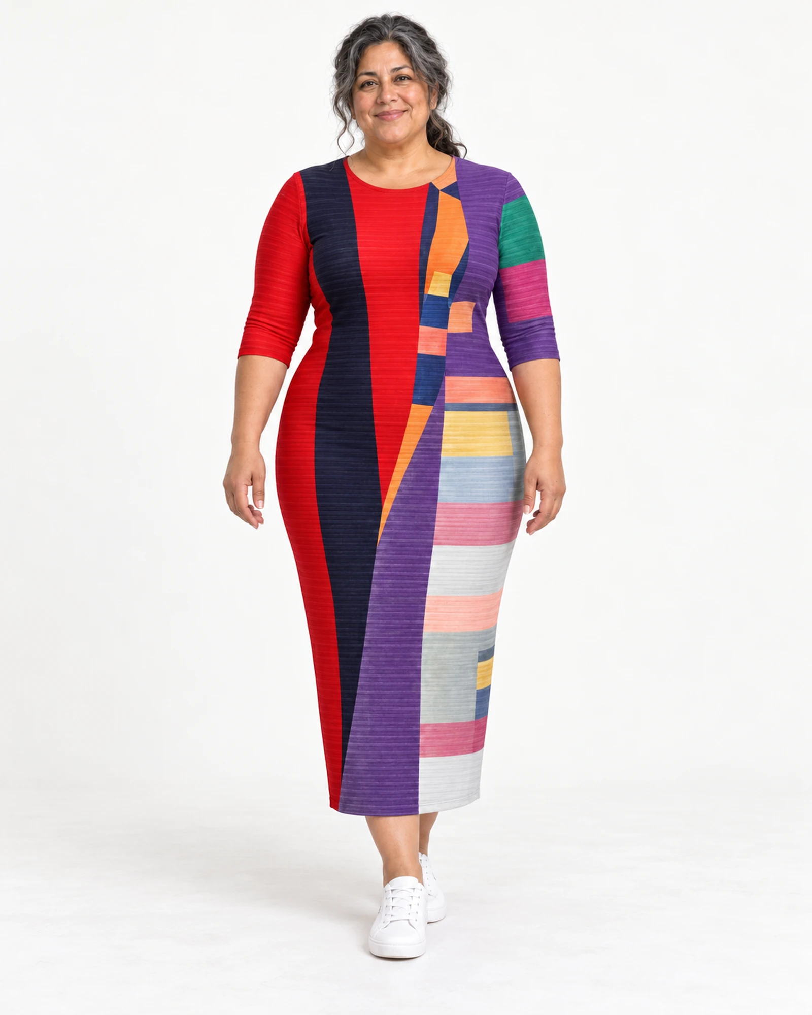 Vestido largo con paneles geométricos, vista de estilismo, SKU 733062073668