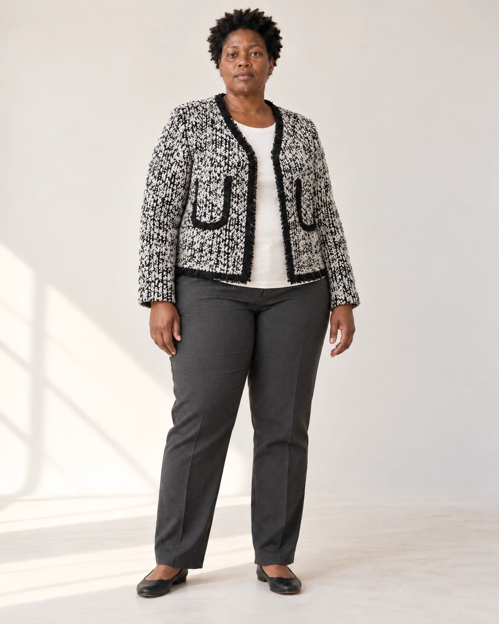 Contrast-Trim Textured Jacket, styling view, SKU 749640079417
