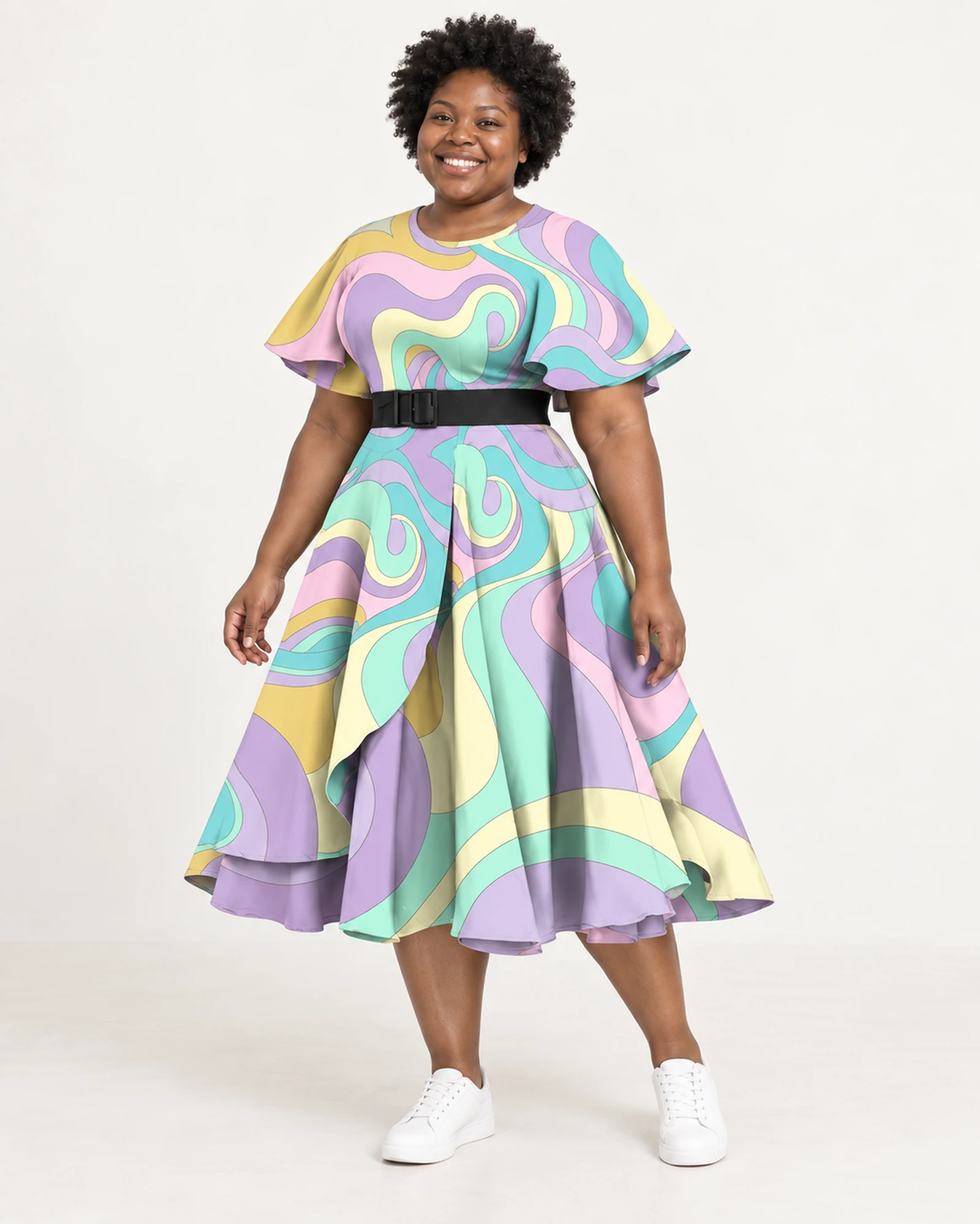 Abstract-Print Cape-Sleeve Dress, styling view, SKU 771822492714