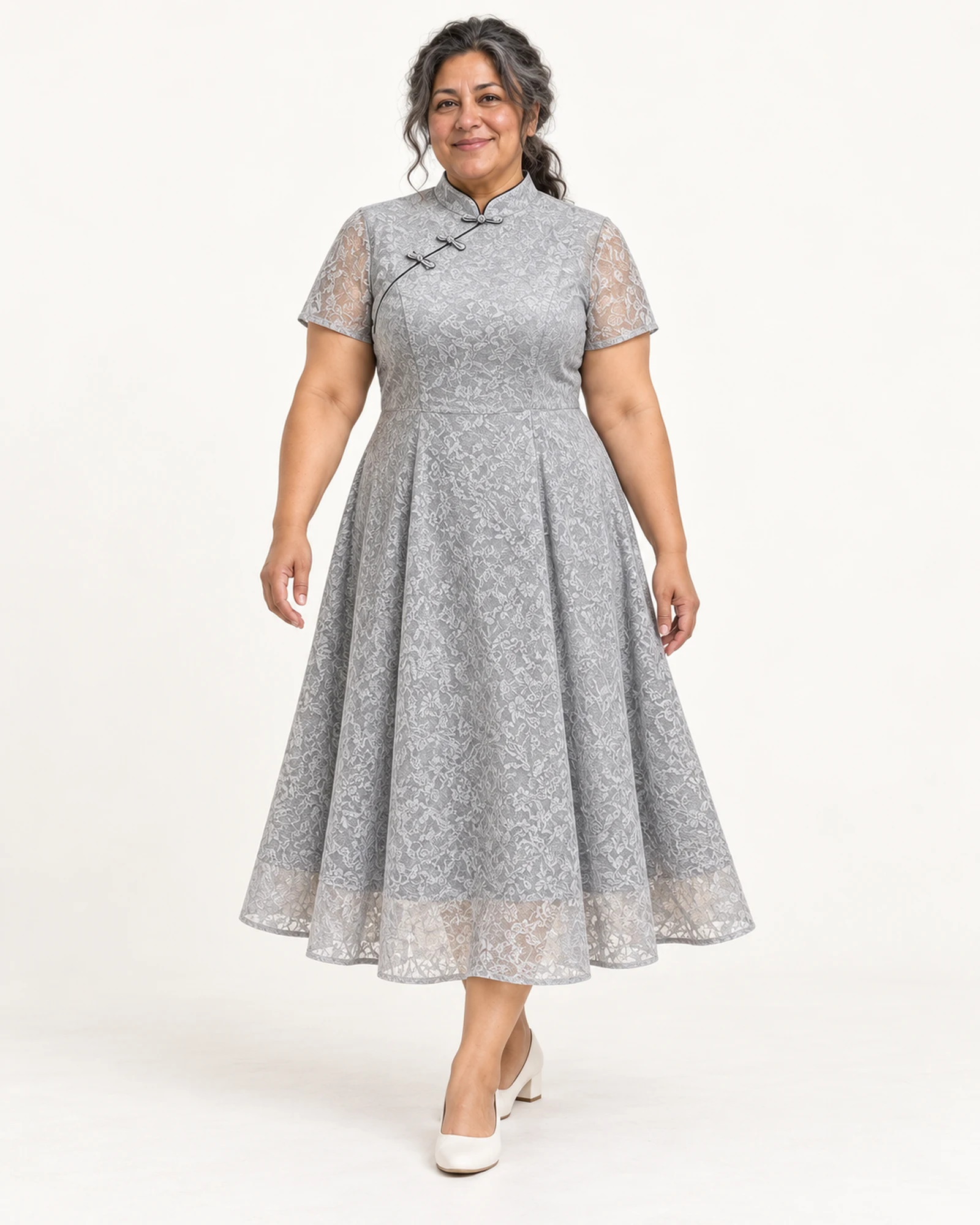 Mandarin-Collar Flared Dress, styling view, SKU 774842207318