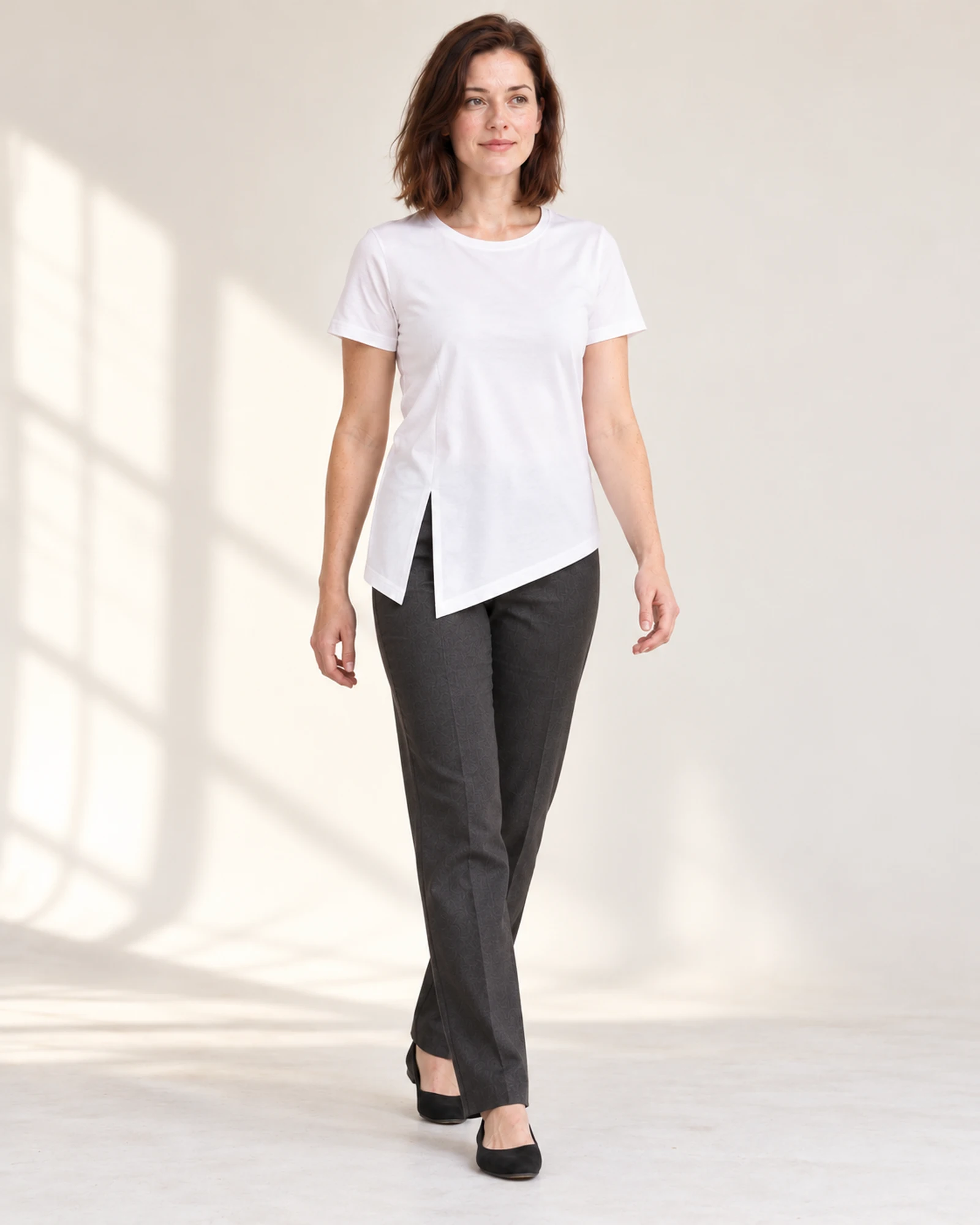Asymmetric-Hem T-Shirt, styling view, SKU 798875707978