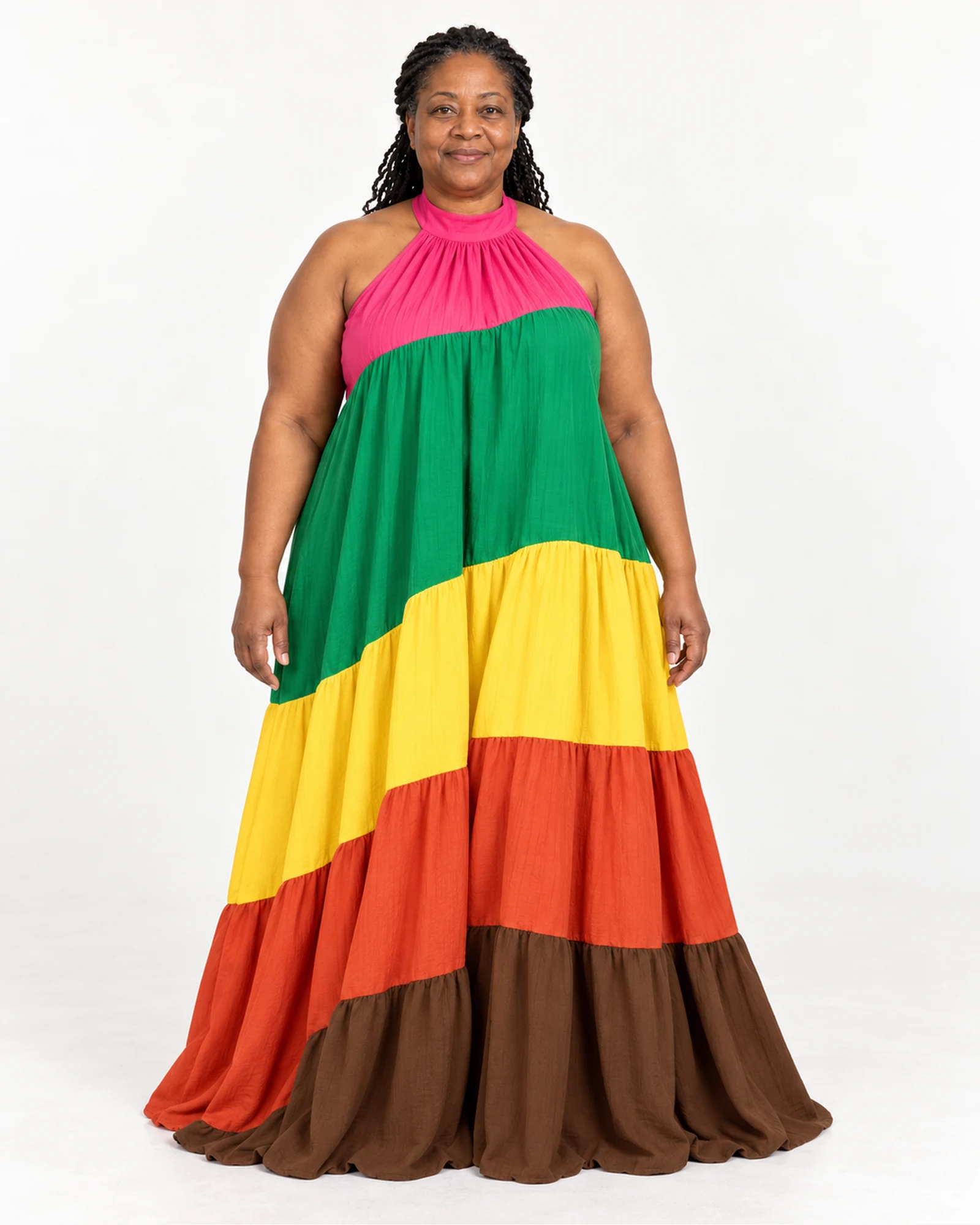 Colour-Block Halter Maxi Dress, styling view, SKU 802532108734