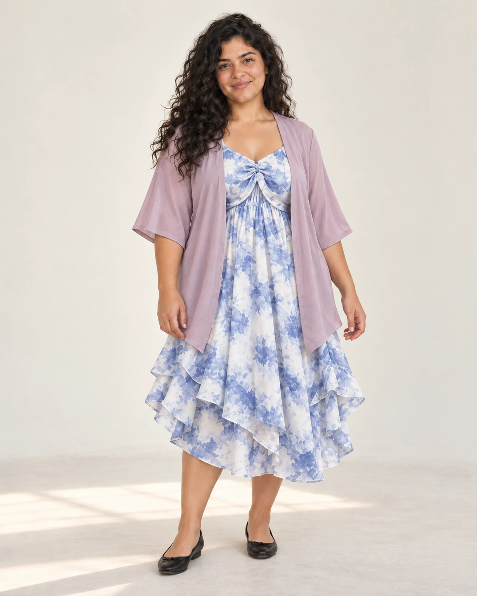 Draped Layer & Bow-Neck Dress Set, styling view, SKU 815911133582