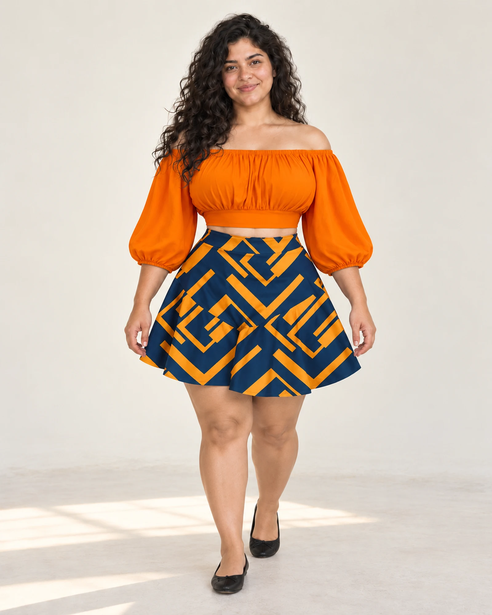 Off-Shoulder Top & Geometric-Skirt Set, styling view, SKU 902079459186