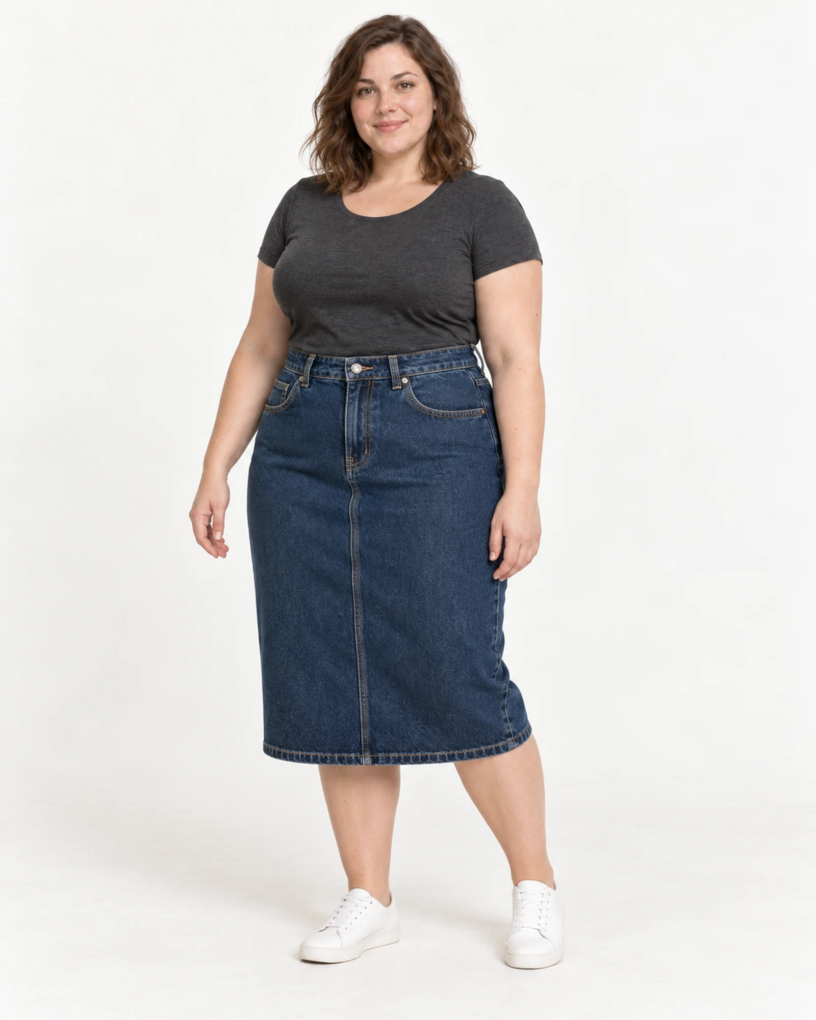Straight Denim Midi Skirt, styling view, SKU 909724254613