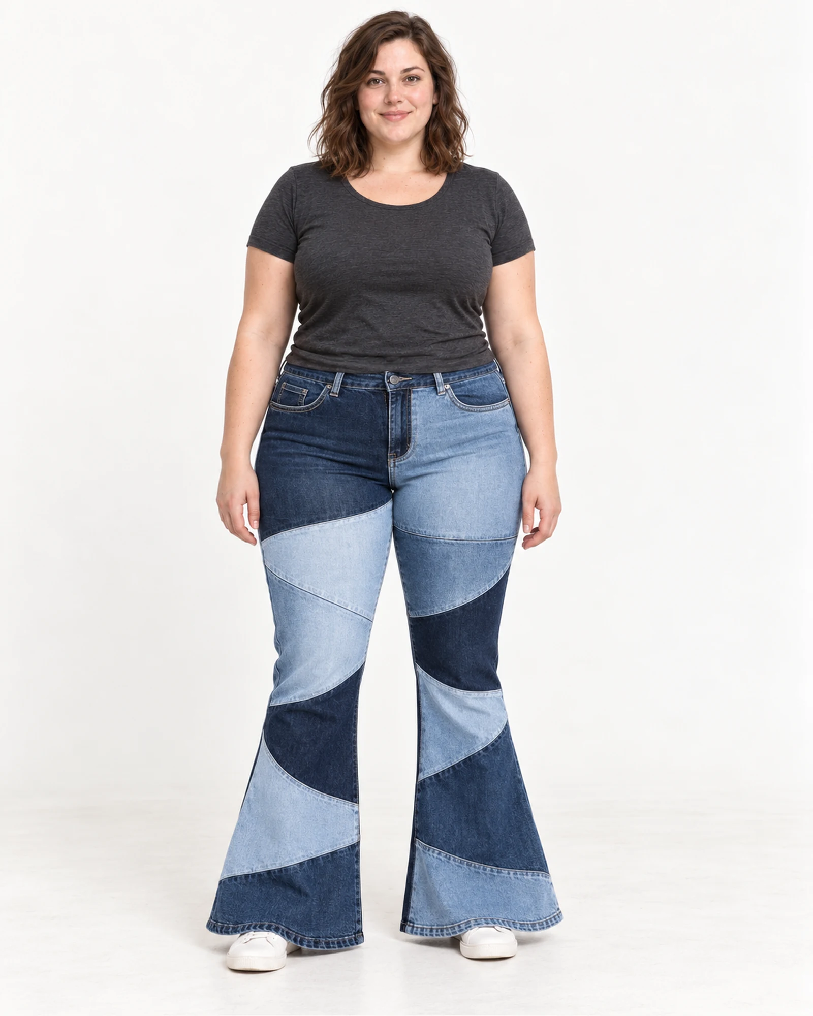 Vaqueros acampanados con paneles curvos, vista de estilismo, SKU 9135