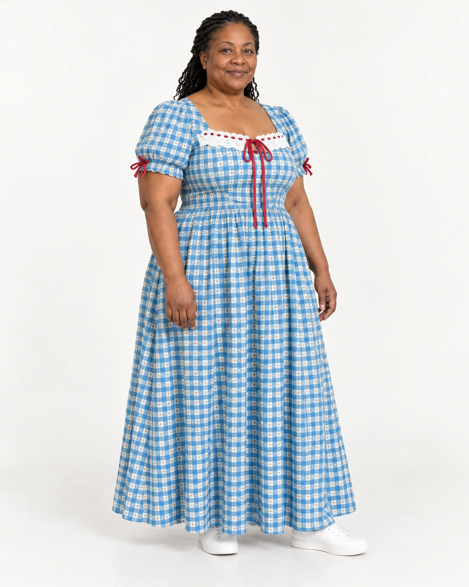 Gingham Tie-Neck Maxi Dress, styling view, SKU 922952017036
