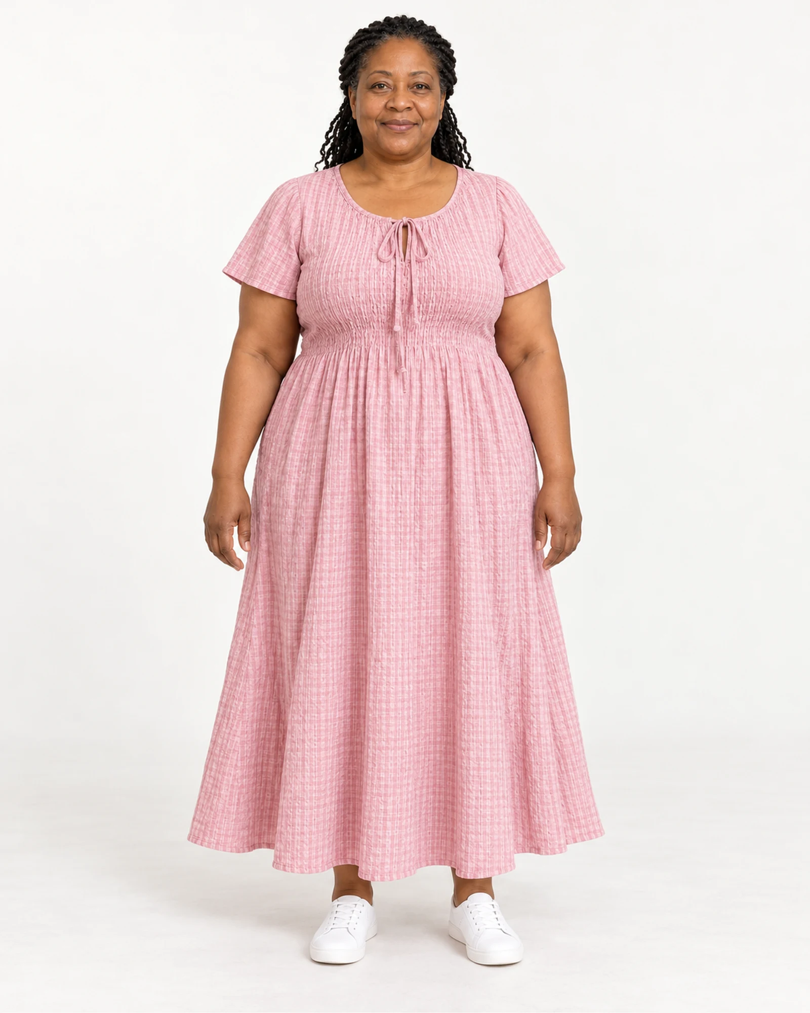Textured Short-Sleeve Dress, styling view, SKU 930056473445