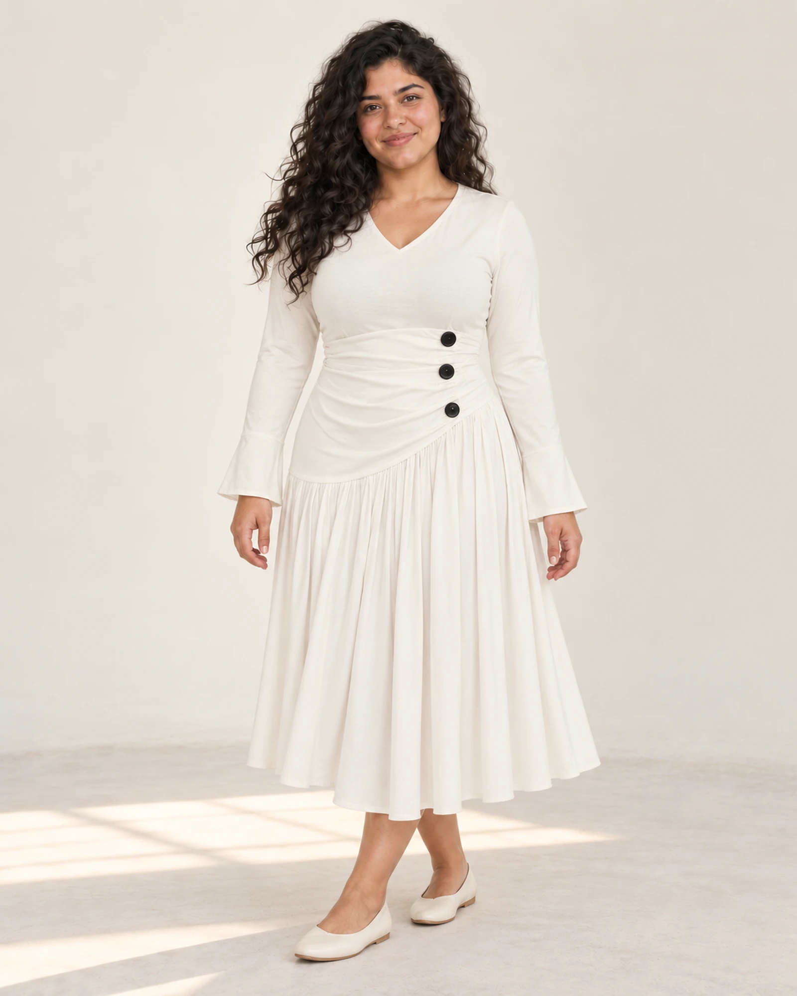Button-Detail Pleated-Hem Dress, styling view, SKU 934497883018