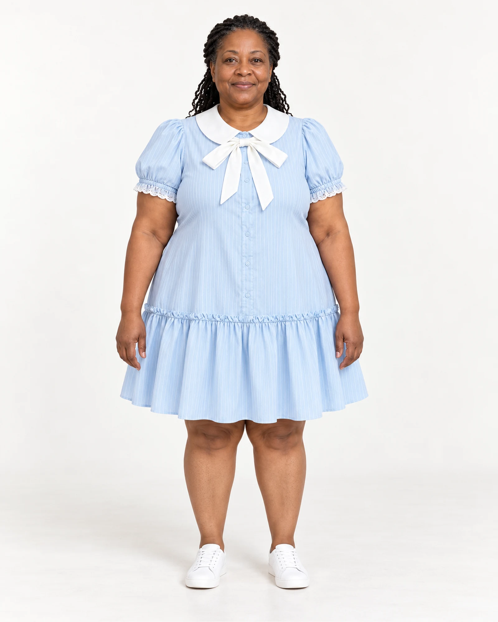 Bow-Collar Puff-Sleeve Dress, styling view, SKU 938041687526