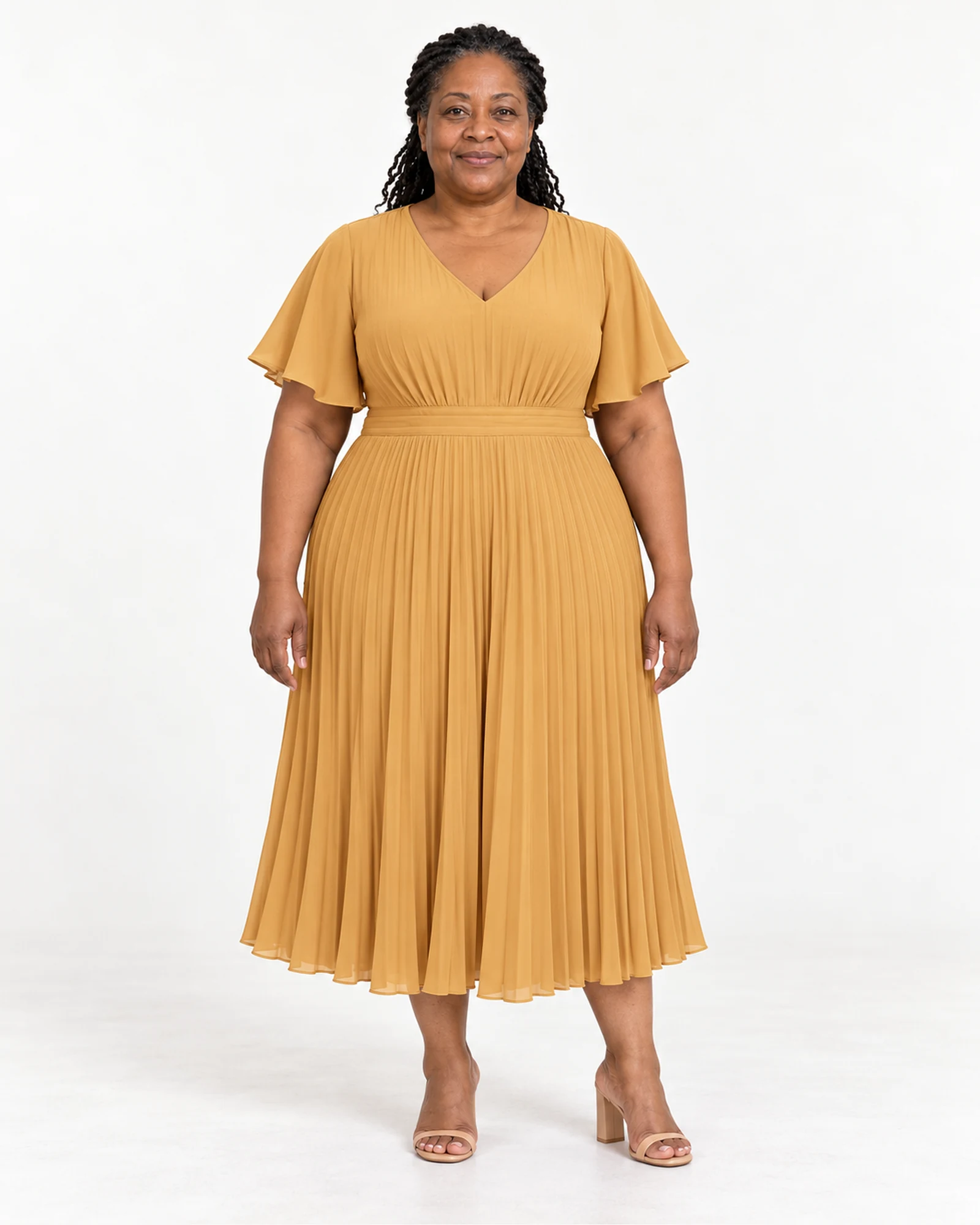 Flutter-Sleeve Pleated Dress, styling view, SKU 949597189615