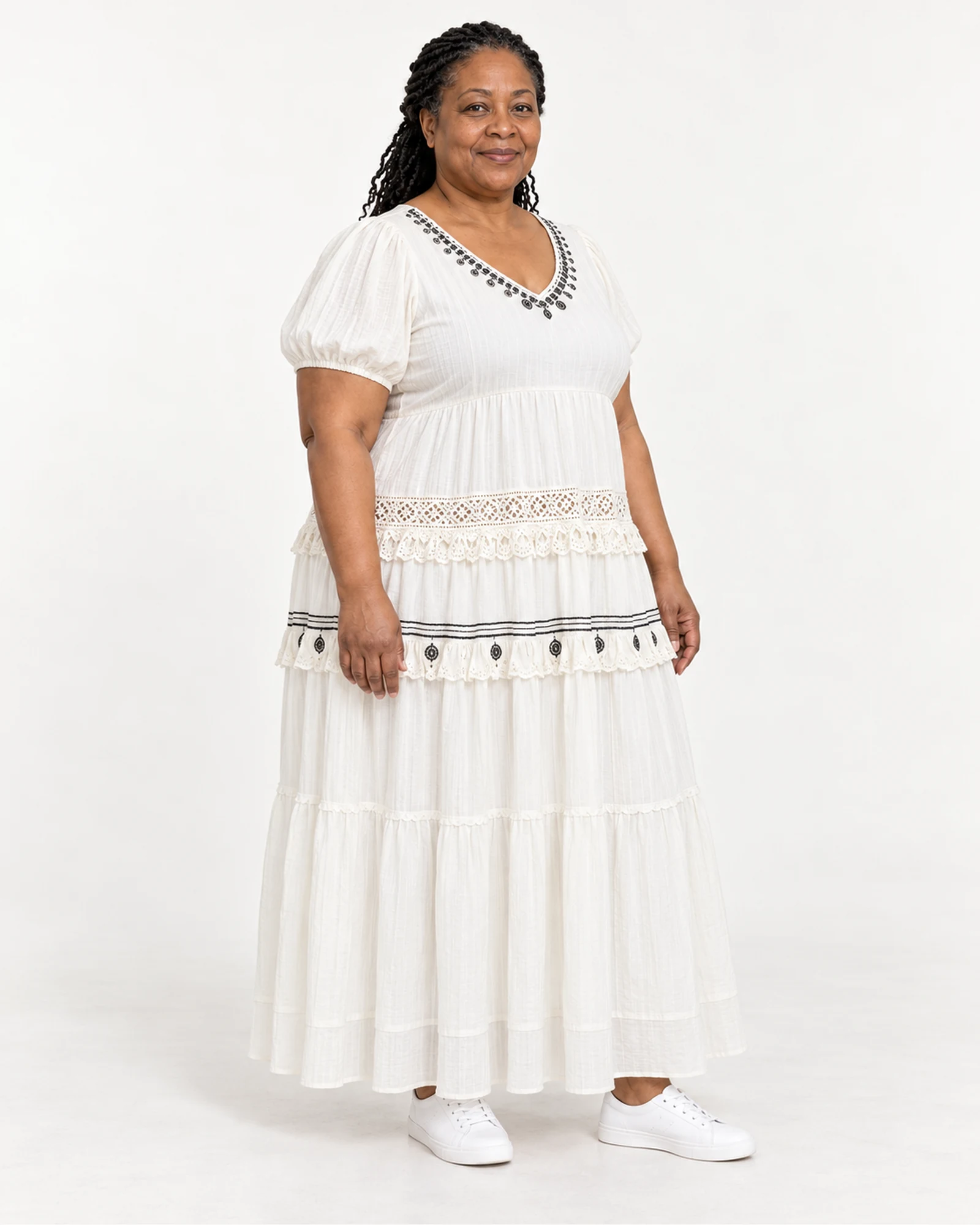 Contrast-Trim Tiered Maxi Dress, styling view, SKU 957063915026