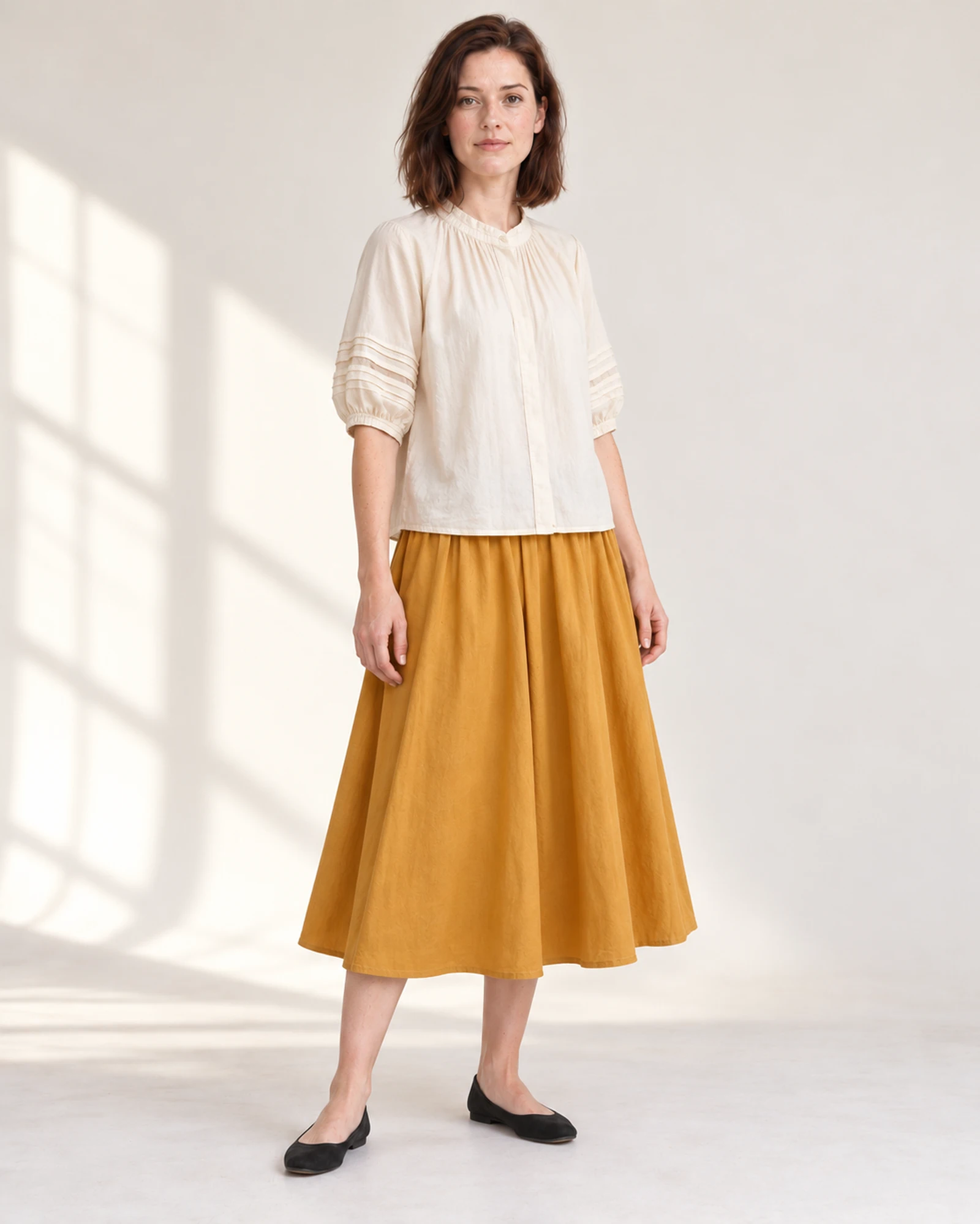Gathered Blouse & Flared-Skirt Set, styling view, SKU 957311145176