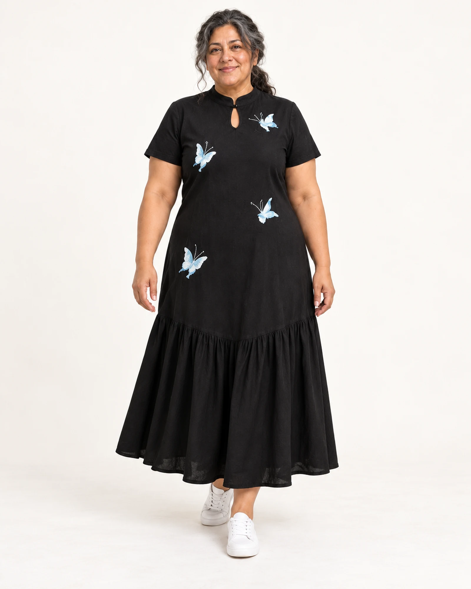 Butterfly-Motif Ruffle-Hem Dress, styling view, SKU 958244596030