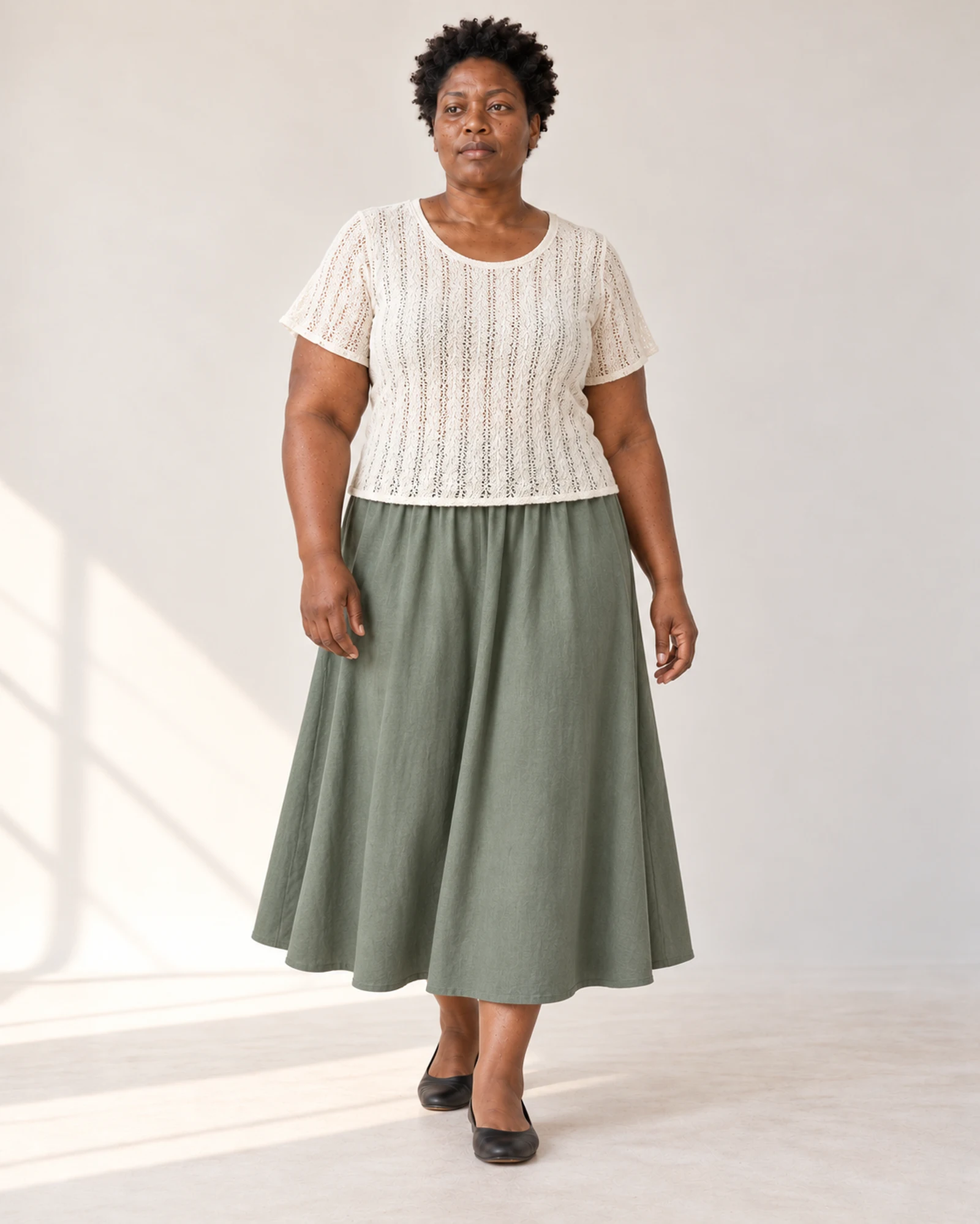 Textured Top & Flared-Skirt Set, styling view, SKU 958502845468