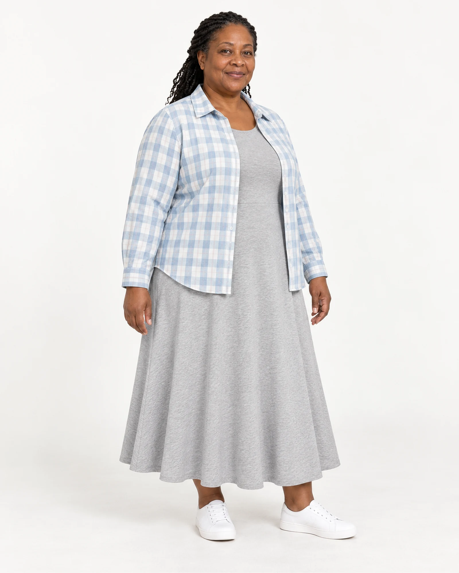 Checked Shirt & Flared-Dress Set, styling view, SKU 964894965812