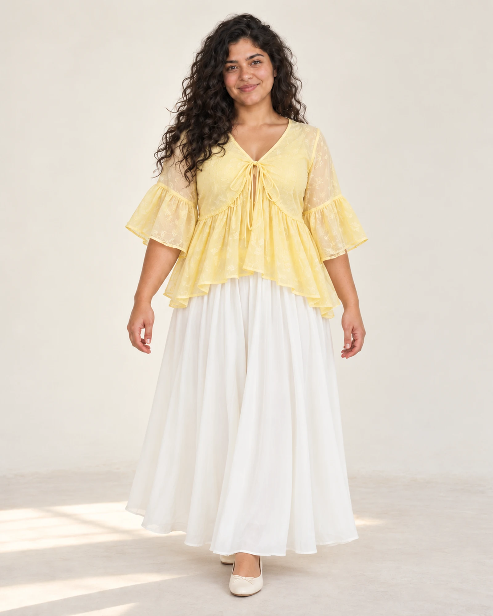 Ruffle Blouse & Long-Skirt Set, styling view, SKU 973568559453