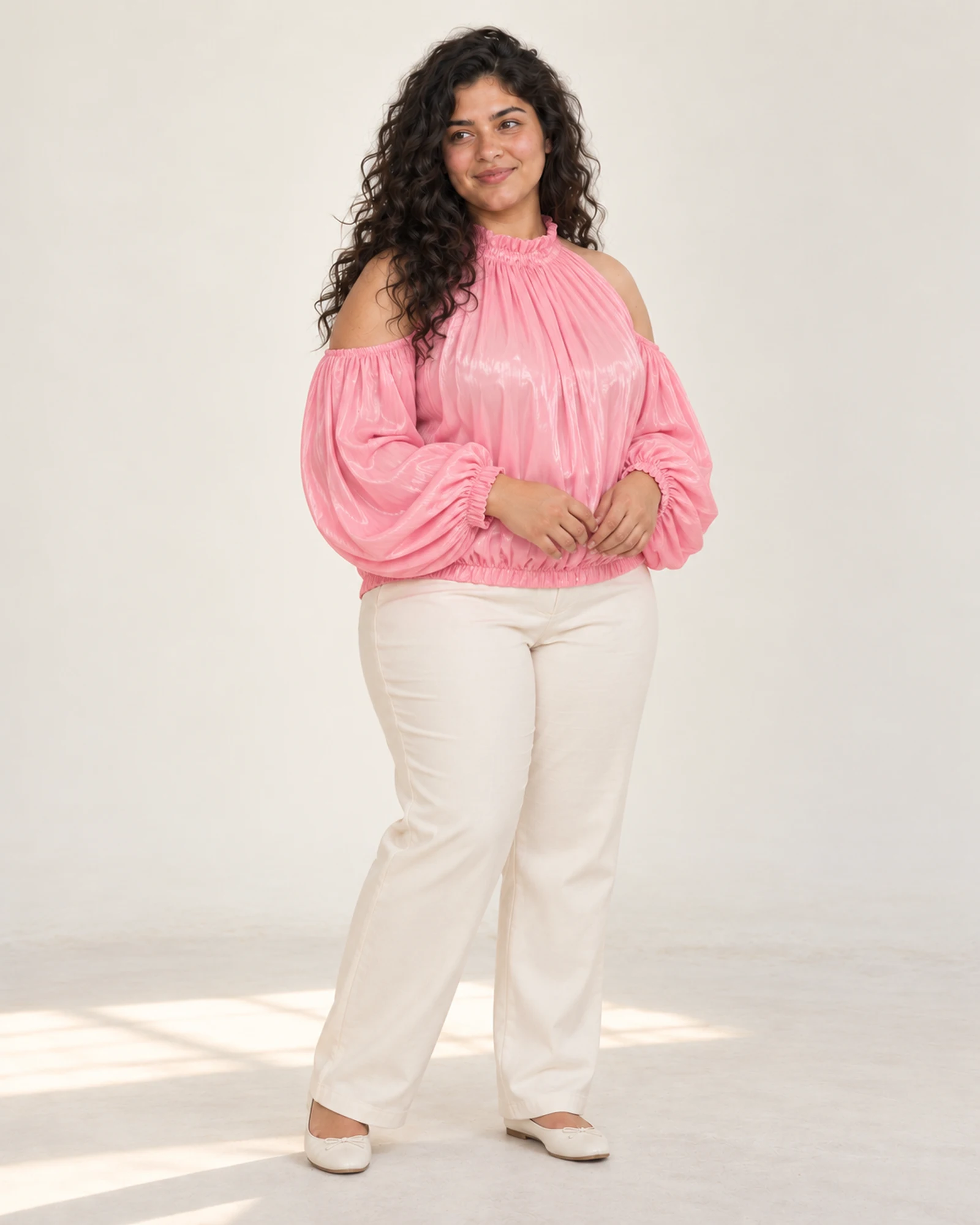 Cold-Shoulder Ruffle-Neck Blouse, styling view, SKU 979445422991