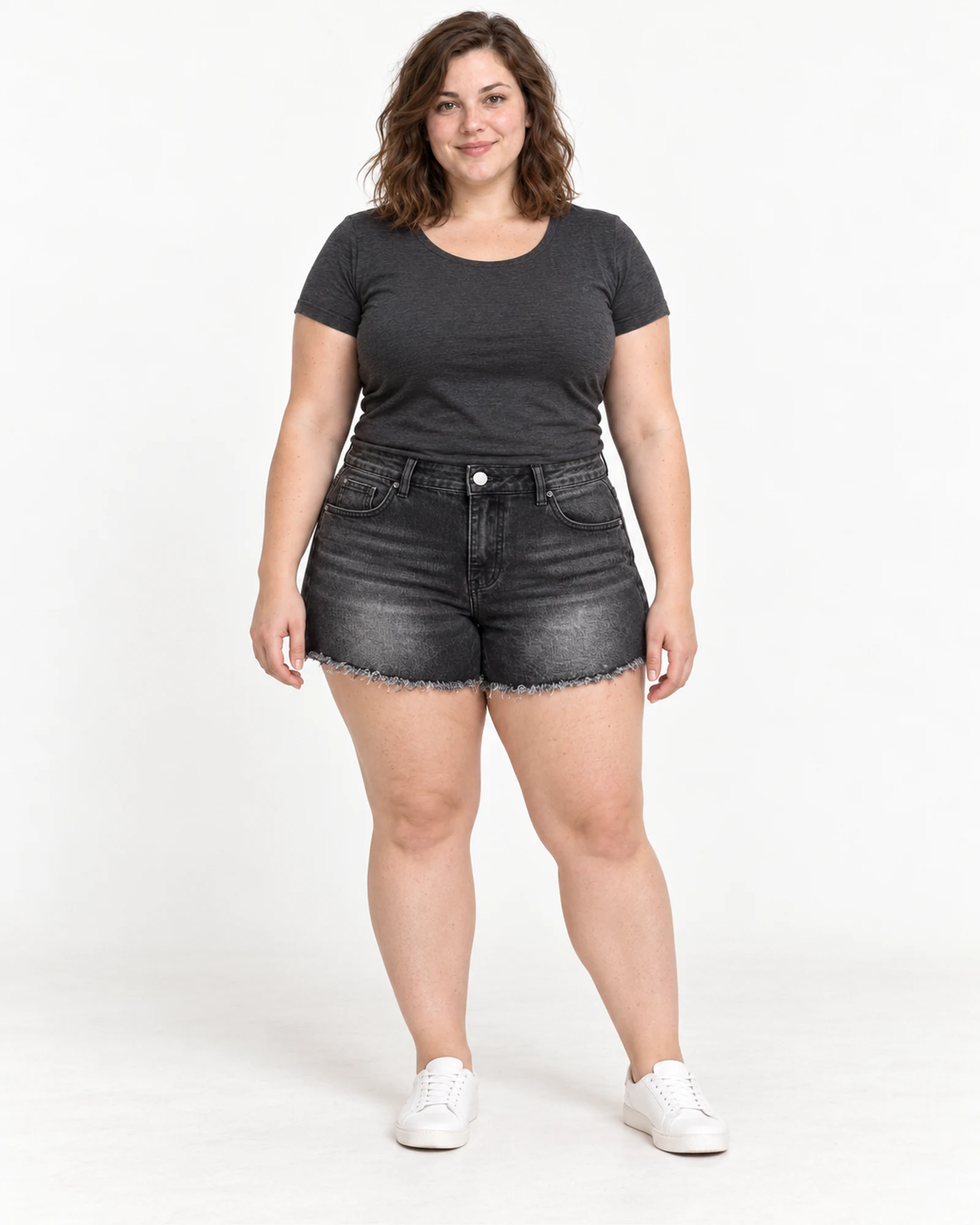 Frayed-Hem Denim Shorts, styling view, SKU FDK146