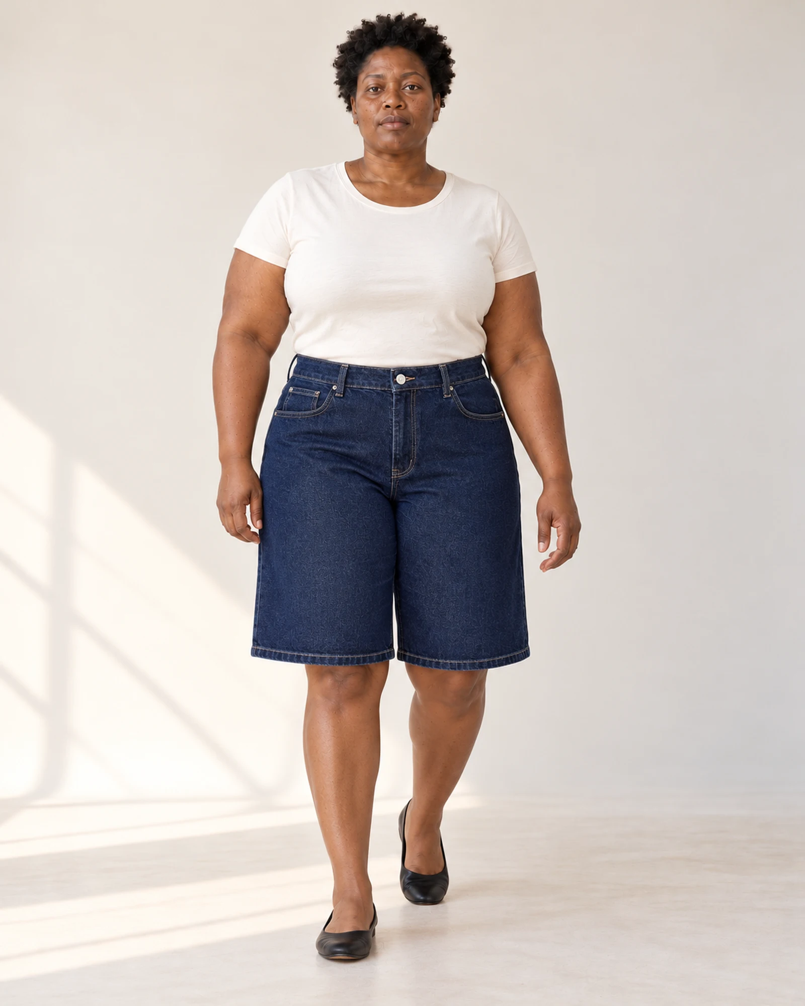 Wide-Leg Denim Bermuda Shorts, styling view, SKU FDK153