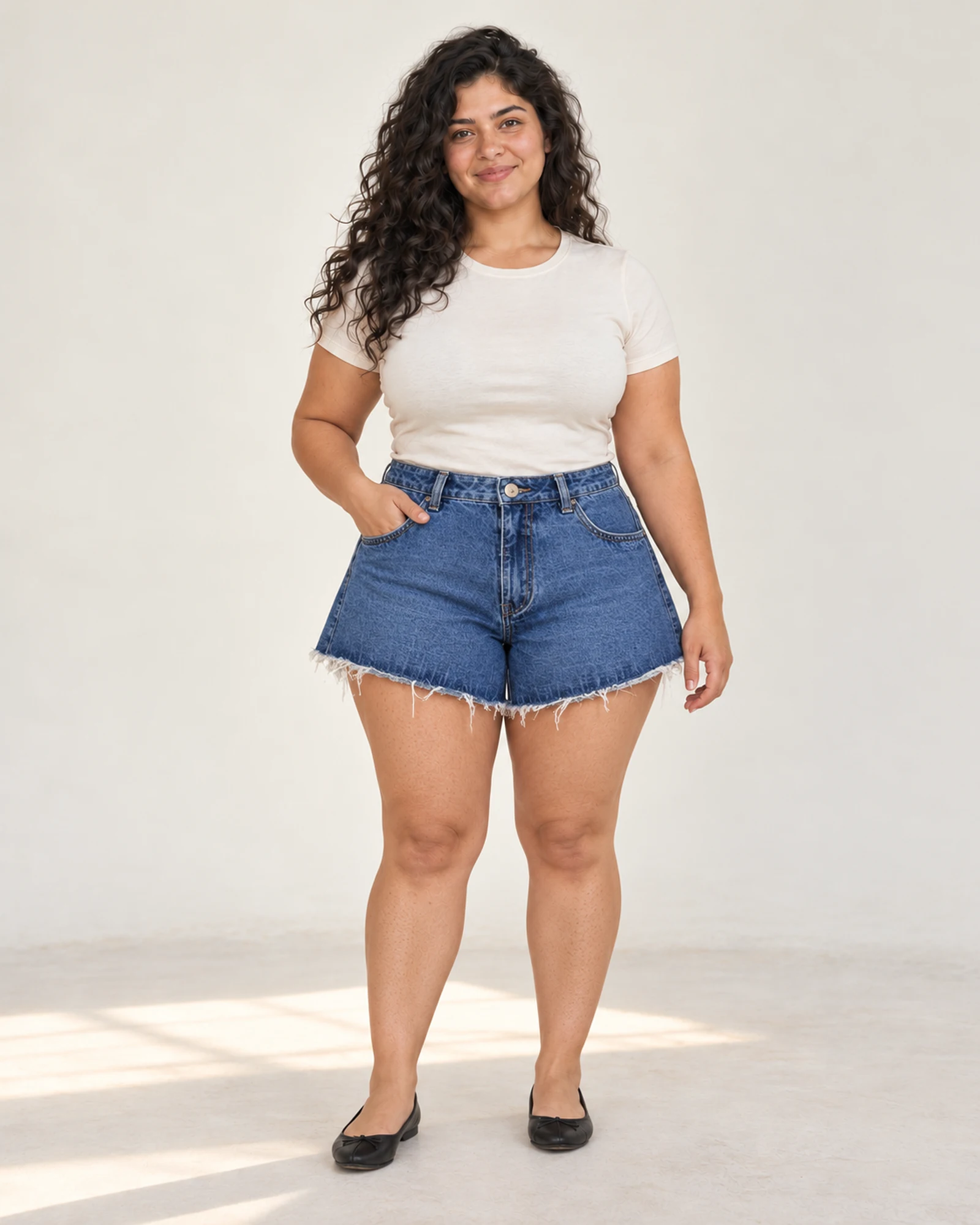 A-Line Frayed Denim Shorts, styling view, SKU FDK160