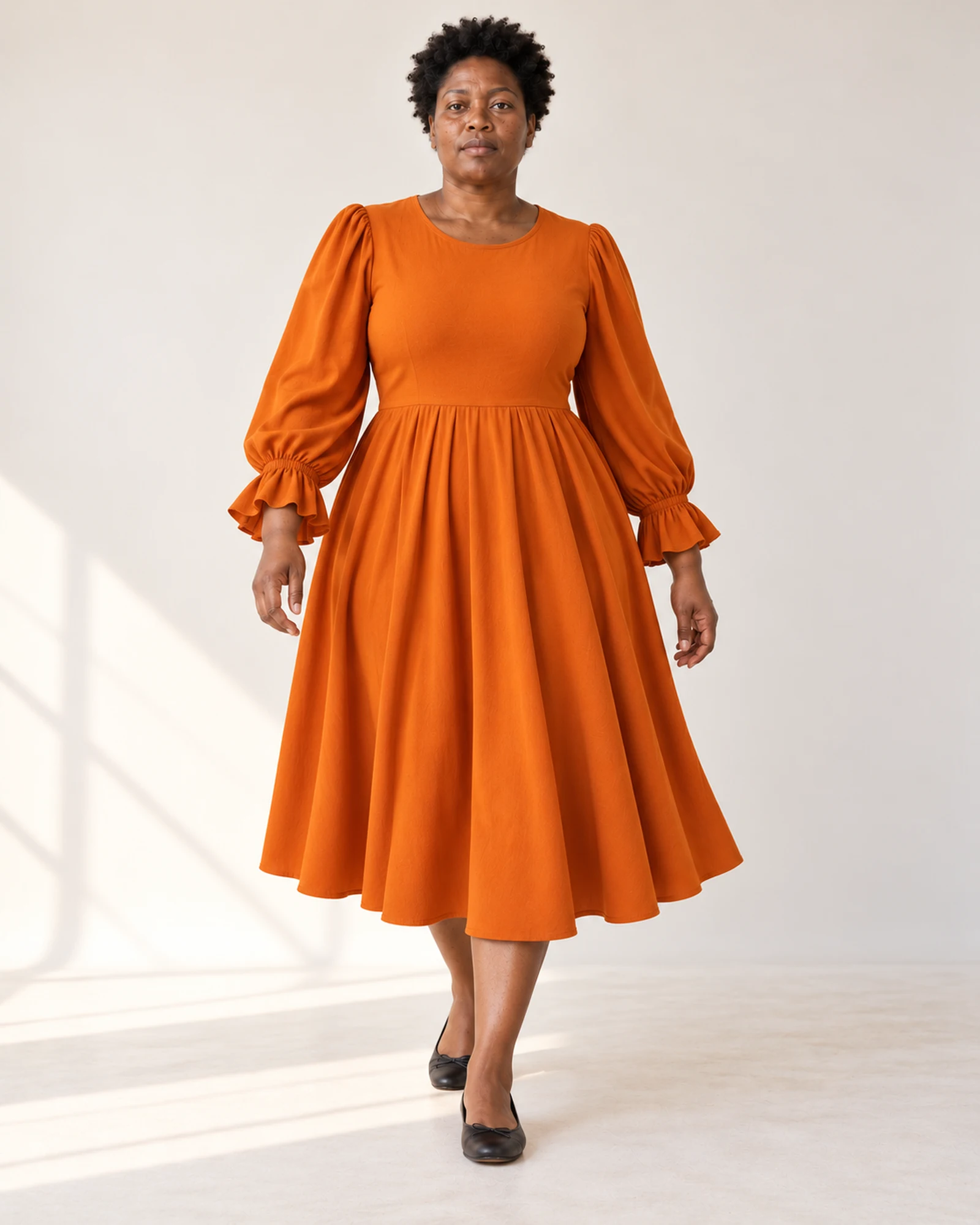 Ruffle-Cuff A-Line Dress, styling view, SKU N8060