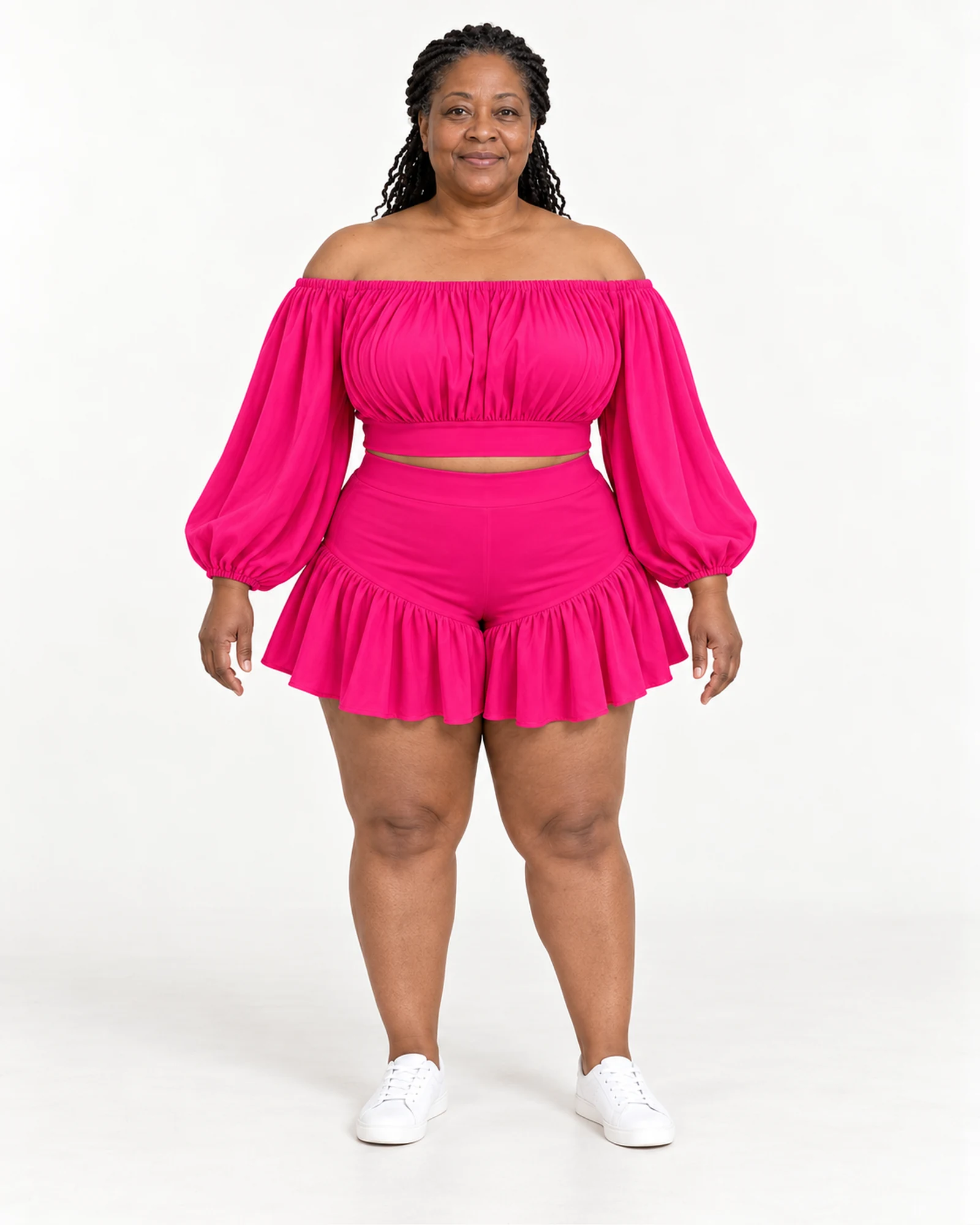 Off-Shoulder Top & Ruffle-Shorts Set, styling view, SKU N8067