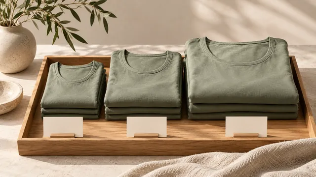 Folded sage tops arranged in a wooden tray — editorial concept