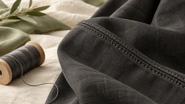 Close view of stitching on charcoal fabric — editorial concept